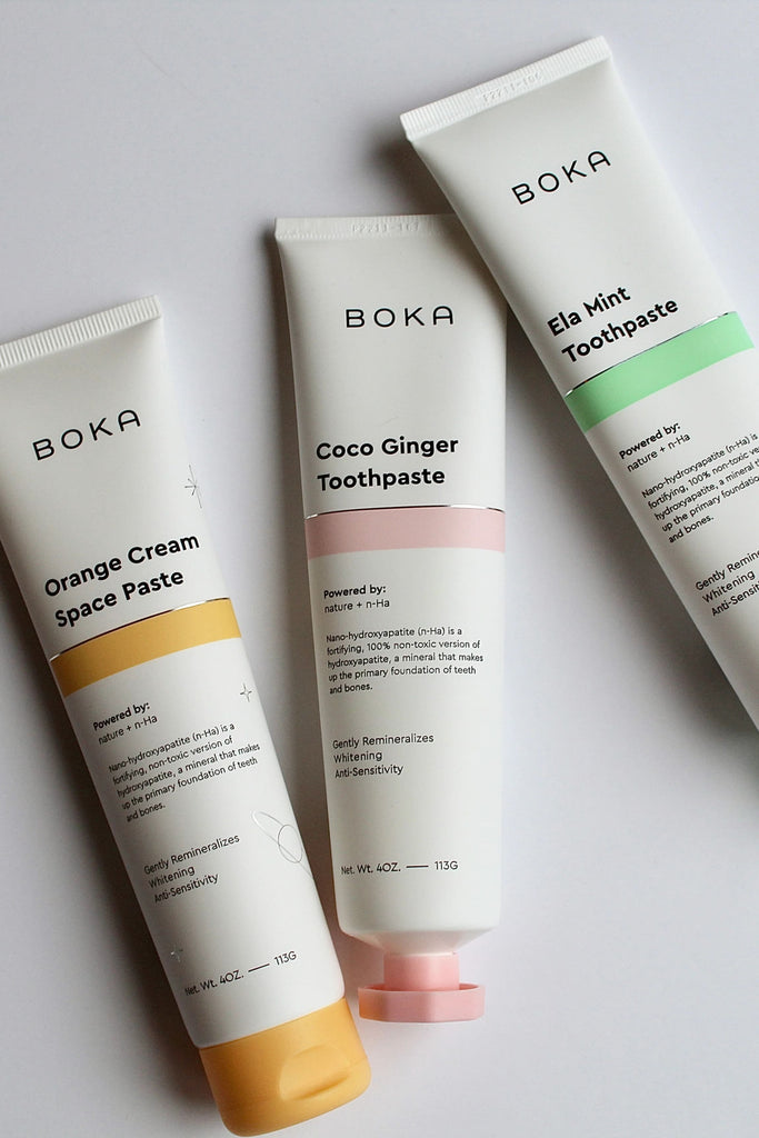 3 flavor variants of Boka toothpaste 