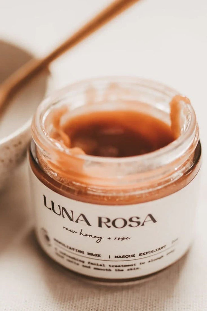 Opened jar of Luna Rosa Rose Exfoliating Polish