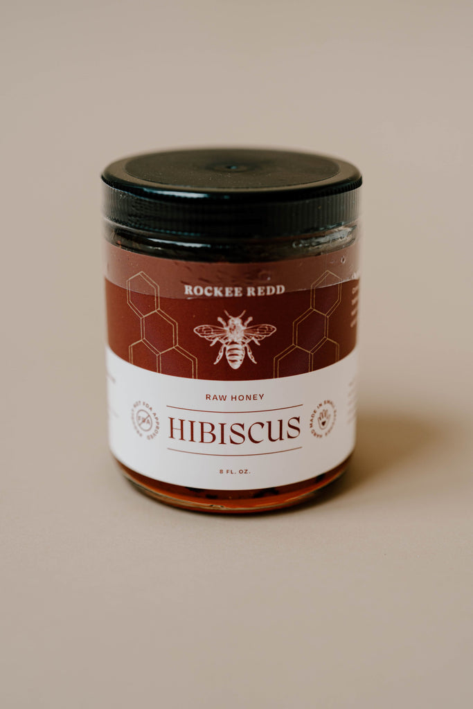 Unopened jar of Rockee Redd Hibiscus Honey