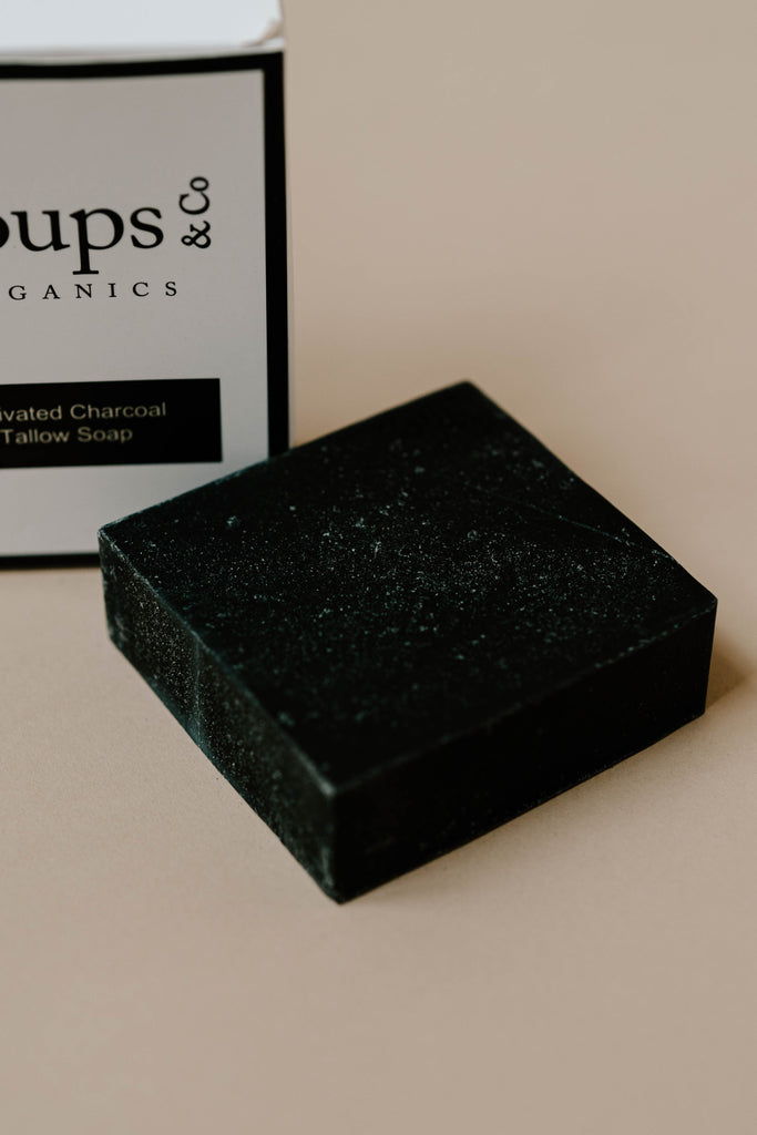 Opened Toups and Co Activated Charcoal Tallow bar soap